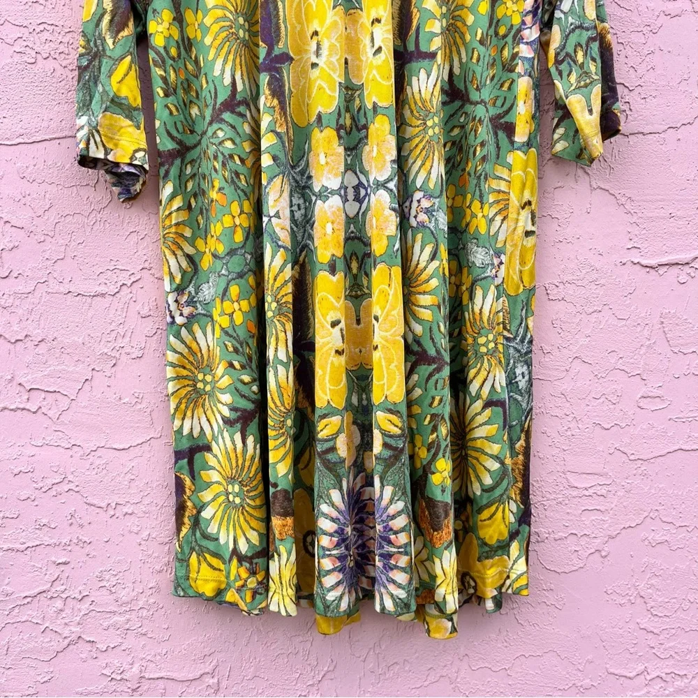 Free People Rayon Tortoise Floral Paisley Baroque Print Swing Dress Womens XL